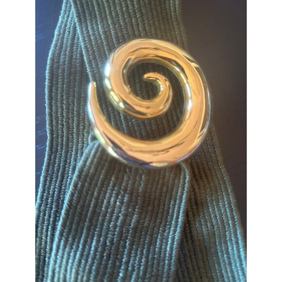 Vintage Charmant Gold Spiral Buckle Olive Green Ribbed Elastic Waist Belt - Picture 2 of 5